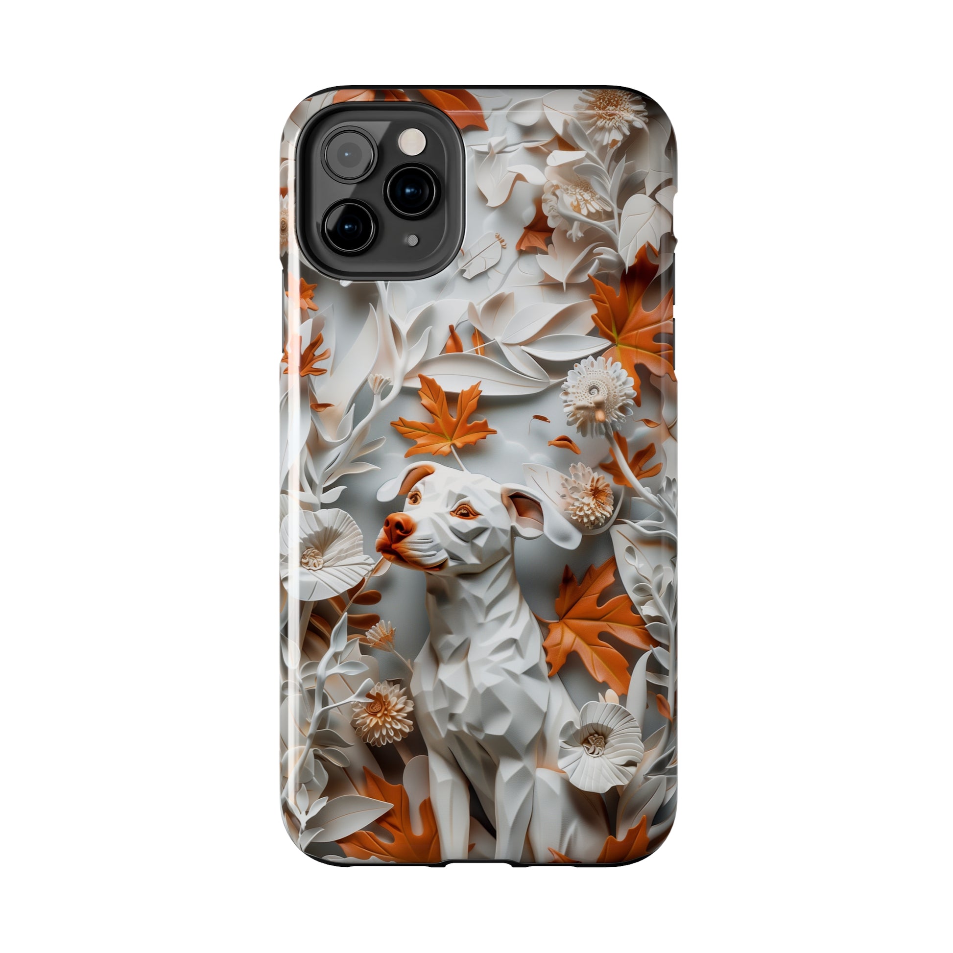 Dog and Leaves Paper Sculpture Design Dog iPhone Case - Tough Case - Pets on Merch