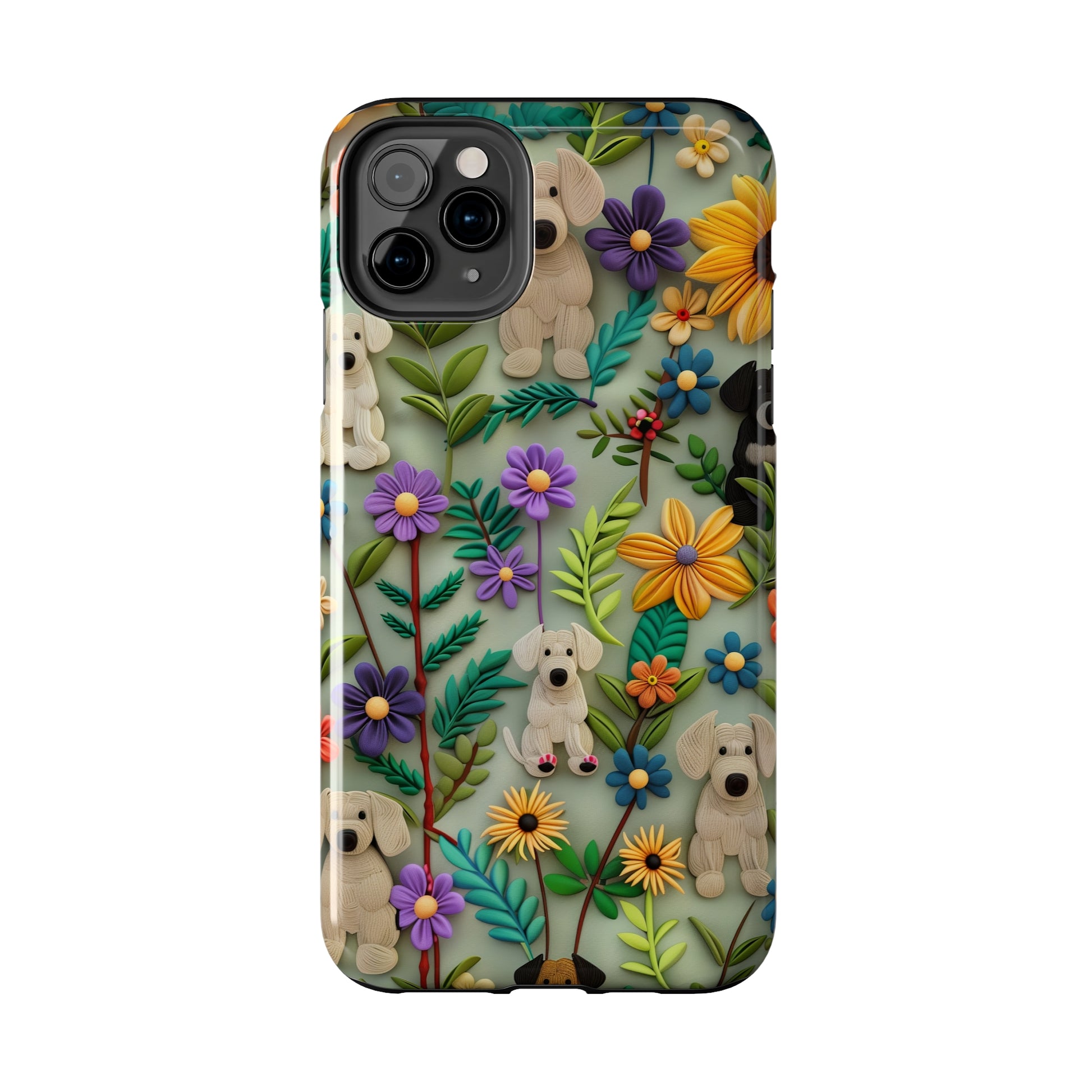 Dogs and Flowers Colorful Yarn and Fabric Design Dog iPhone Case - Tough Case - Pets on Merch