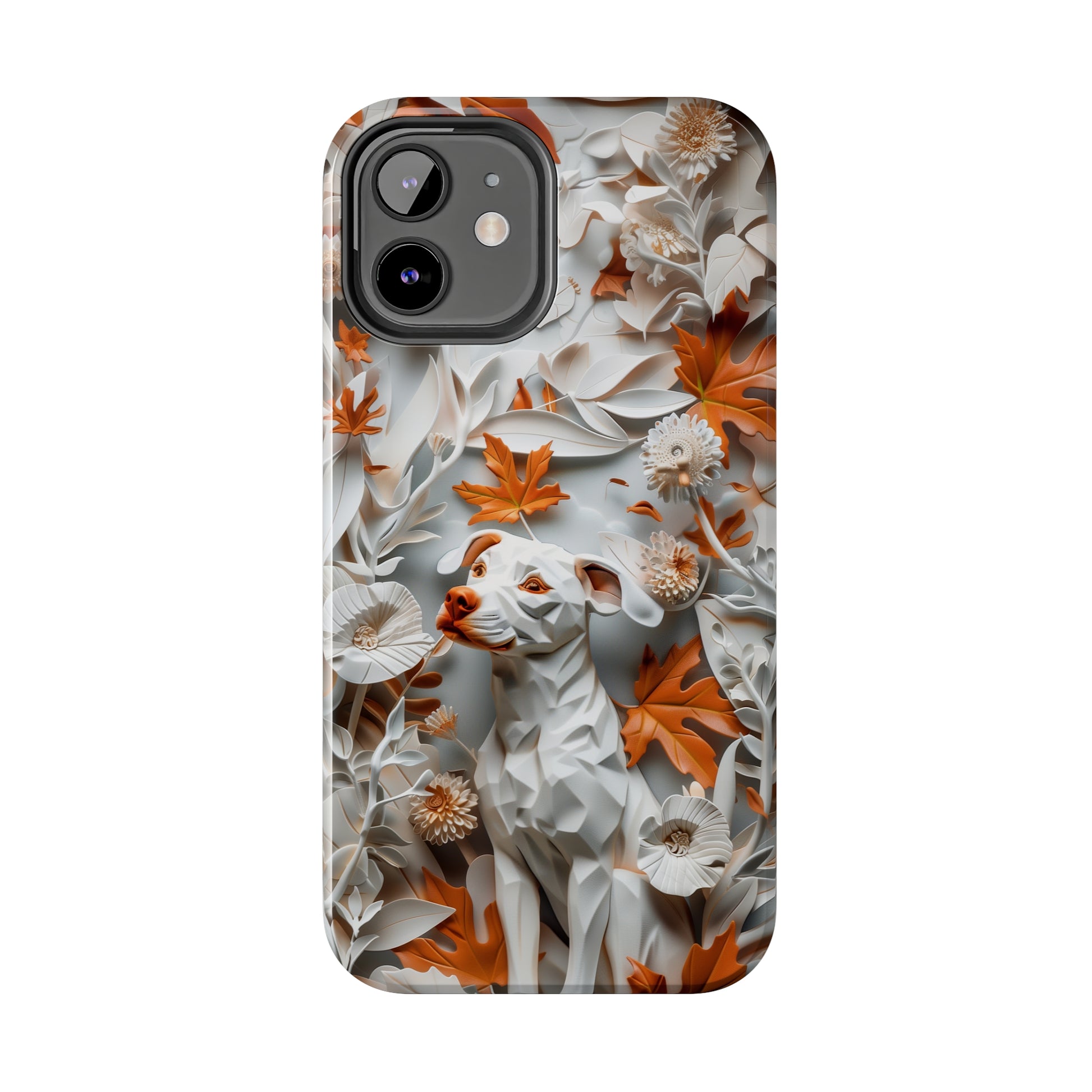 Dog and Leaves Paper Sculpture Design Dog iPhone Case - Tough Case - Pets on Merch