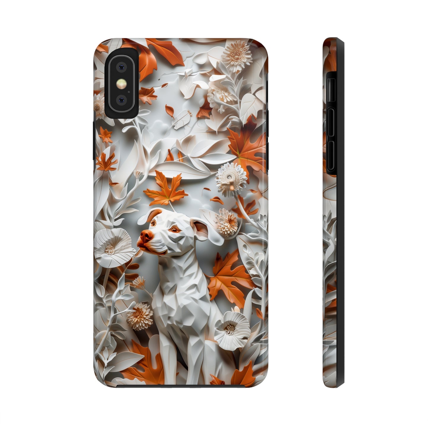 Dog and Leaves Paper Sculpture Design Dog iPhone Case - Tough Case - Pets on Merch