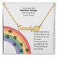 Honor your beloved pet with our Personalized Rainbow Bridge Memorial Name Necklace. With your Pet’s name and a paw print, This pet rainbow bridge memorial jewelry makes a heartfelt and thoughtful bereavement gift. Rainbow bridge dog or cat. 