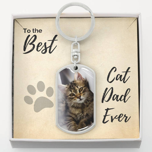 Best Cat Dad Personalized Pet Photo Dog Tag Keychain Jewelry ShineOn Fulfillment Dog Tag Keychain (Silver) No 