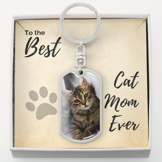 Best Cat Mom Personalized Pet Photo Dog Tag Keychain Jewelry ShineOn Fulfillment Dog Tag Keychain (Silver) No 