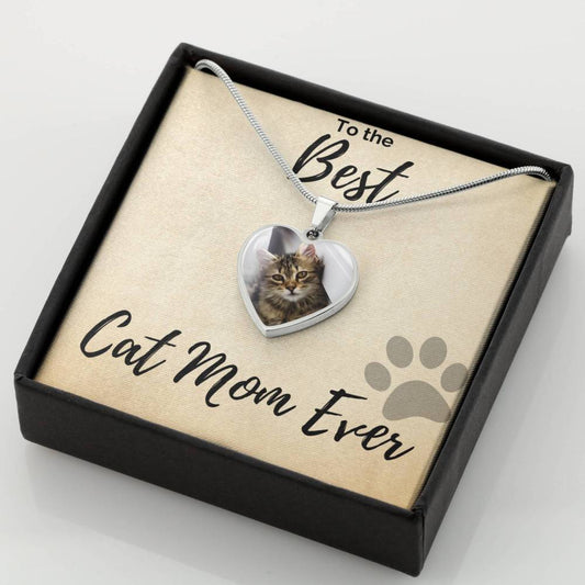 Best Cat Mom Personalized Pet Photo Necklace | Heart Pendant Jewelry ShineOn Fulfillment Luxury Necklace (.316 Surgical Steel) No