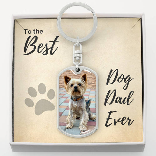 Best Dog Dad Personalized Pet Photo Dog Tag Keychain Jewelry ShineOn Fulfillment Dog Tag Keychain (Silver) No 