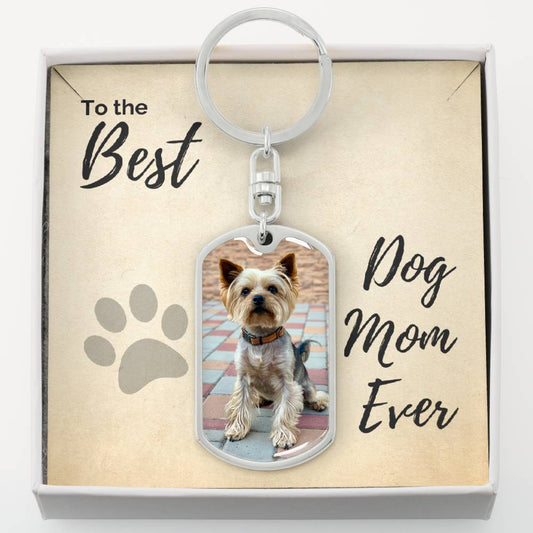 Best Dog Mom Personalized Pet Photo Dog Tag Keychain Jewelry ShineOn Fulfillment Dog Tag Keychain (Silver) No 