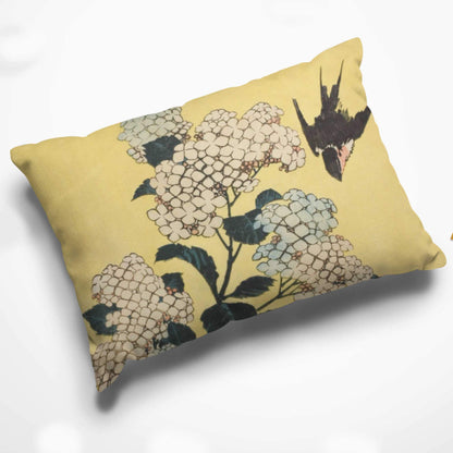 Premium Quality Dog Bed with Removable Washable Pillow Cover | Hydrangea and Swallow by Katsushika Hokusai. [FREE US SHIPPING] Dog Beds Pets on Merch Fleece 18x28 inch 