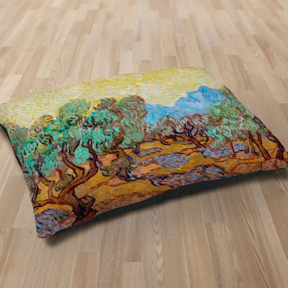 Premium Quality Dog Bed with Removable Washable Pillow Cover | Olive Trees by Vincent van Gogh. [FREE US SHIPPING] Dog Beds Pets on Merch 