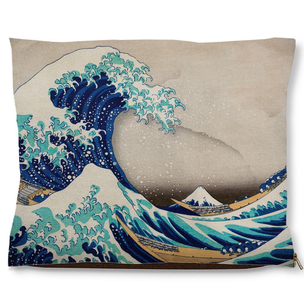 Premium Quality Dog cat Pet Bed with Removable Washable Pillow Cover | Katsushika Hokusai, The Great Wave off Kanagawa.