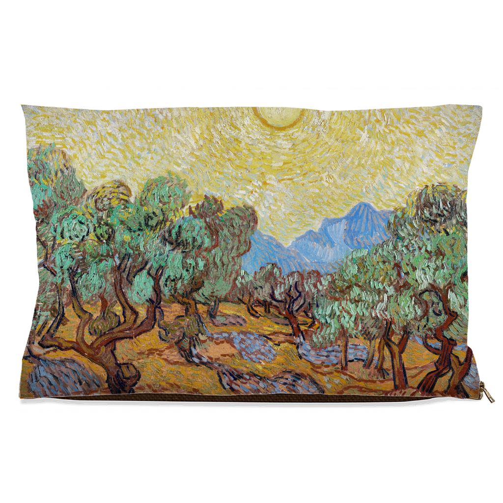 Premium Quality Pet Bed with Removable Washable Pillow Cover | Olive Trees by Vincent van Gogh. [FREE US SHIPPING] Dog Beds Pets on Merch Fleece 18x28 inch 