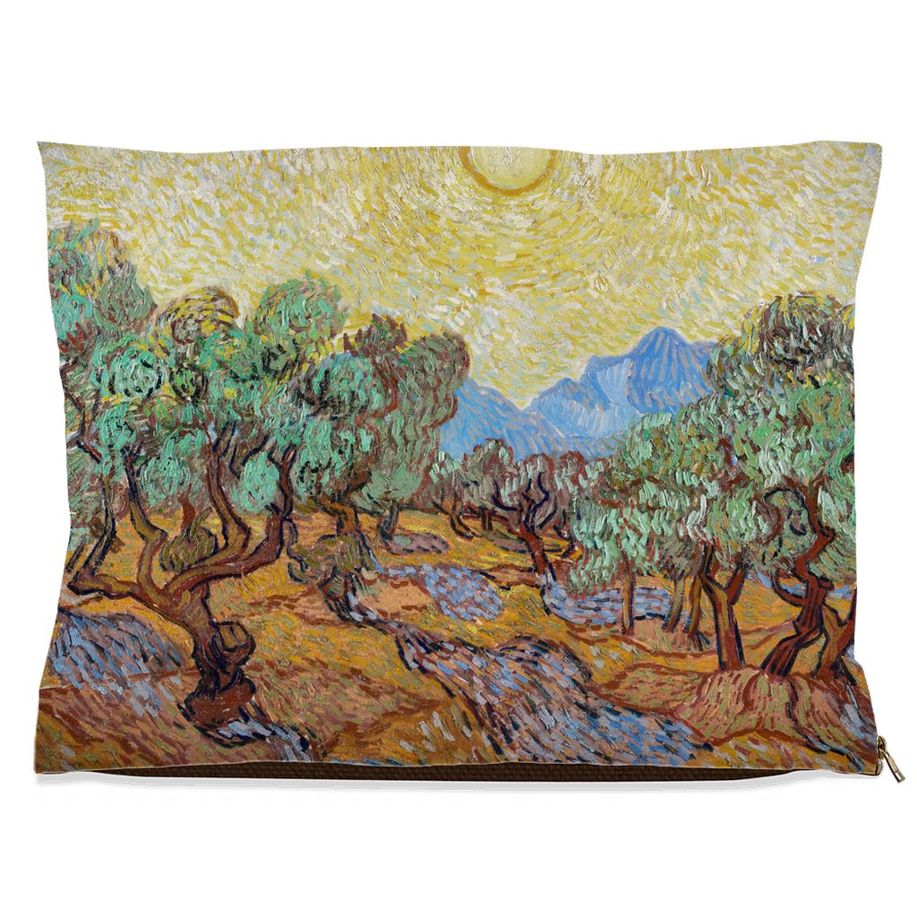 Premium Quality Pet Bed with Removable Washable Pillow Cover | Olive Trees by Vincent van Gogh. [FREE US SHIPPING] Dog Beds Pets on Merch Fleece 30x40 inch 