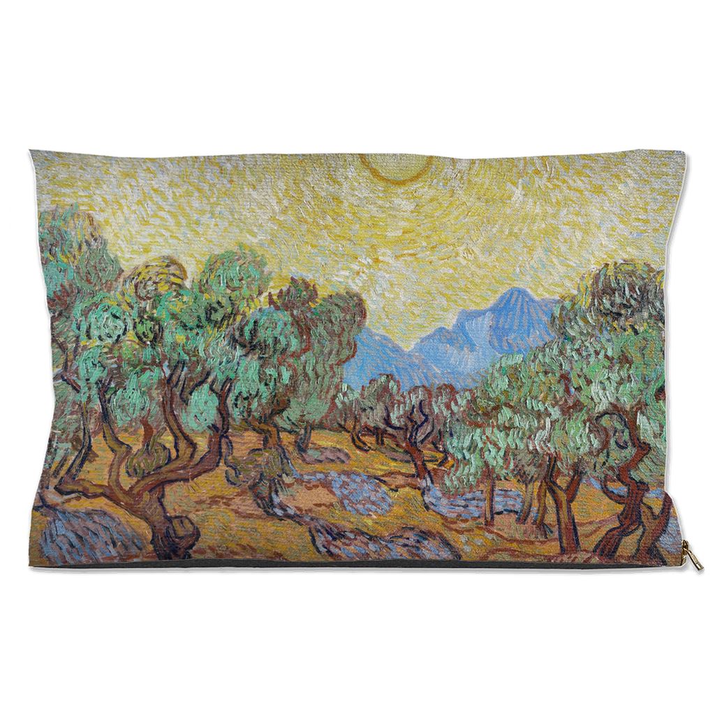 Premium Quality Pet Bed with Removable Washable Pillow Cover | Olive Trees by Vincent van Gogh. [FREE US SHIPPING] Dog Beds Pets on Merch Water Resistant 18x28 inch 