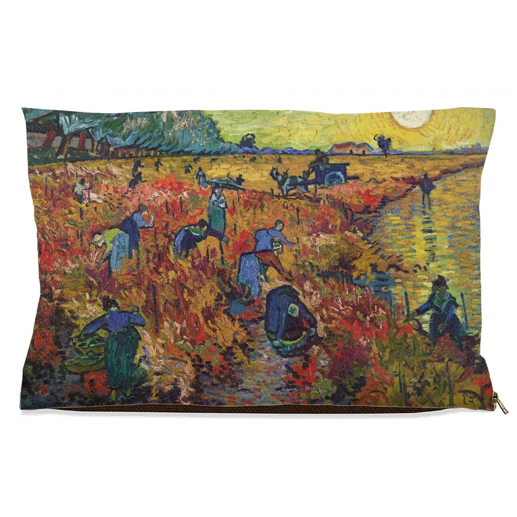 Premium Quality Pet Bed with Removable Washable Pillow Cover | The Red Vineyard by Vincent van Gogh. [FREE US SHIPPING] Dog Beds Pets on Merch Fleece 18x28 inch 