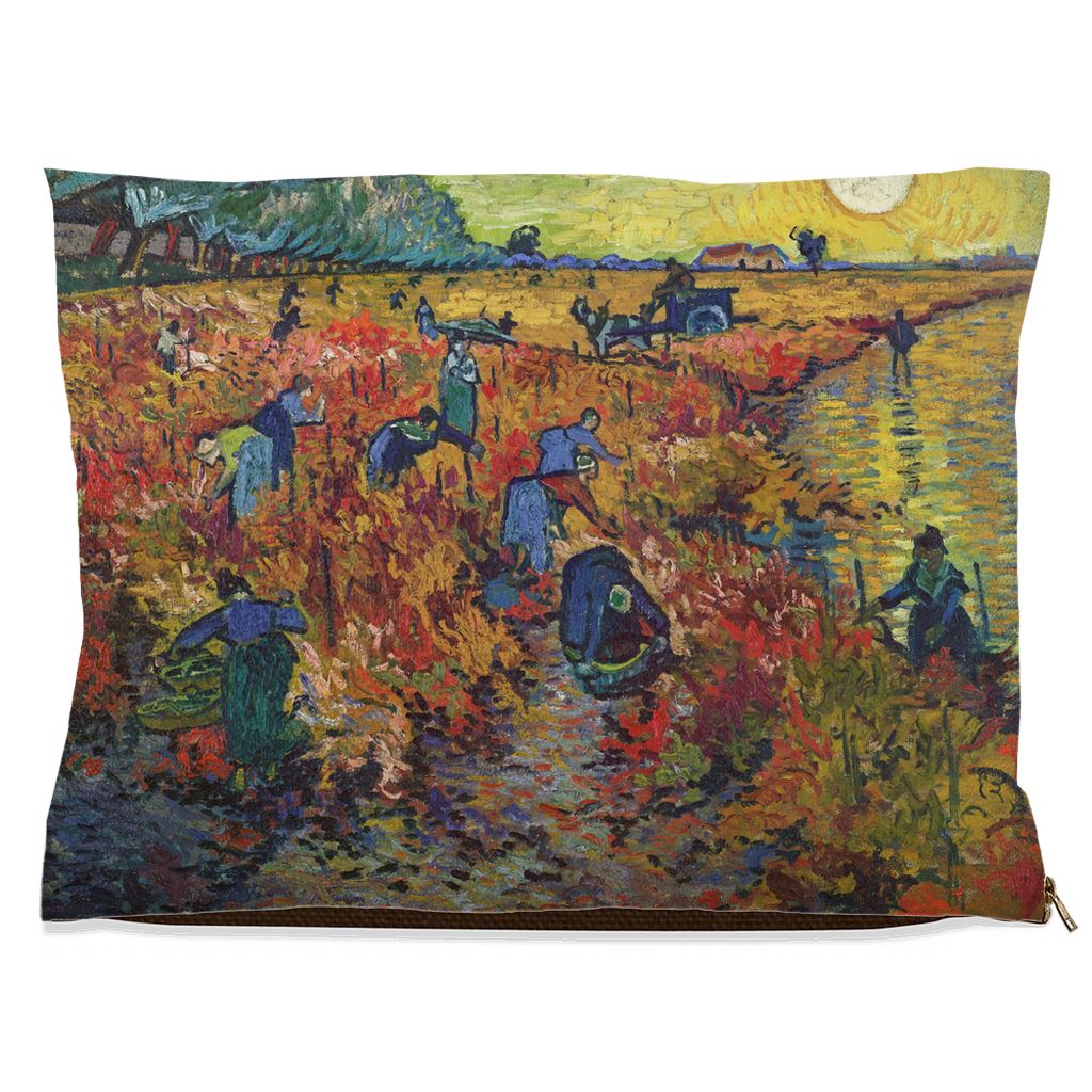 Premium Quality Pet Bed with Removable Washable Pillow Cover | The Red Vineyard by Vincent van Gogh. [FREE US SHIPPING] Dog Beds Pets on Merch Fleece 30x40 inch 