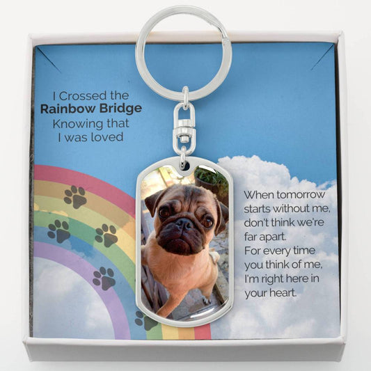 Rainbow Bridge Personalized Pet Memorial Photo Dog Tag Keychain Jewelry ShineOn Fulfillment Dog Tag Keychain (Silver) No 